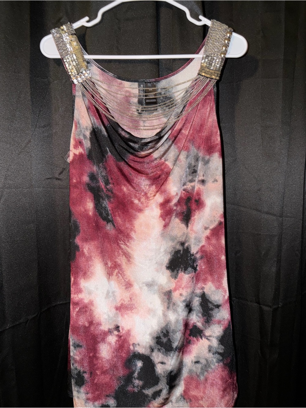 Bisou Bisou Jeweled Strap Cowl Neck Camisole - Burgundy, Black, White